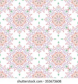 Abstract Seamless Pattern. Vintage Ornament Pattern. Islamic, Arabic, Indian, Ottoman Motifs, Kaleidoscope, Yoga. Ethnic decorative elements for greeting cards or any other kind of design. Boho Style.