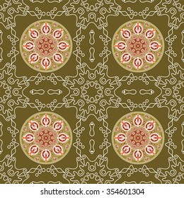 Abstract Seamless Pattern. Vintage Ornament Pattern. Islamic, Arabic, Indian, Ottoman Motifs, Kaleidoscope, Yoga. Ethnic decorative elements for greeting cards or any other kind of design. Boho Style.