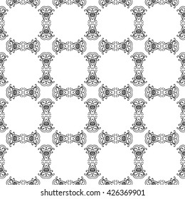 Abstract seamless pattern, vintage vector ornament, black and white background. Vector illustration