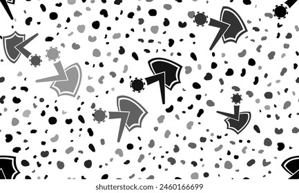 Abstract seamless pattern with virus bounces off the shield symbols. Creative leopard backdrop. Vector illustration on white background
