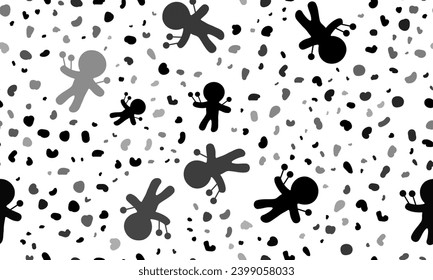 Abstract seamless pattern with Voodoo Doll symbols. Creative leopard backdrop. Vector illustration on white background