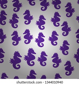 Abstract seamless pattern for wallpaper, clothes, boys, girls. Sea Horse. Pictures in white, purple and violet colors. In vintage style. Vector illustration.