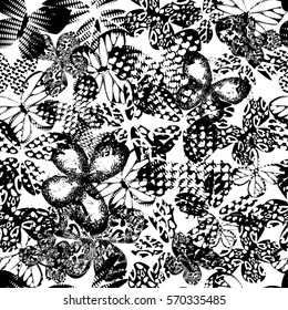 Abstract seamless pattern  wallpaper.Creative vector background with butterfly, wings, monochrome color.Funny wallpaper for textile and fabric. Fashion style. Colorful bright.