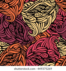 Abstract seamless pattern in warm tones with patterns of black lines