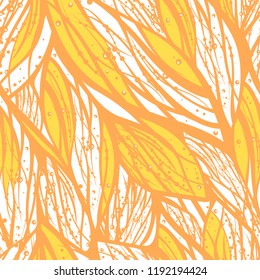 Abstract seamless pattern with water, flower, leafs or floral elements. Vector illustration with natural tune. Golden and white colors. Autumn background for wrapping paper, cover, blog backdrop