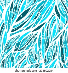 Abstract seamless pattern with water, snow or floral elements in blue and white colors. Vector illustration.