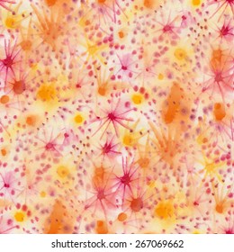 Abstract seamless pattern with watercolor drawing in doodle style. Vector illustration 
