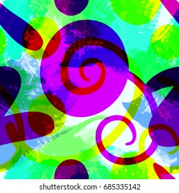 Abstract seamless pattern with watercolor drawing in doodle style. Vector illustration