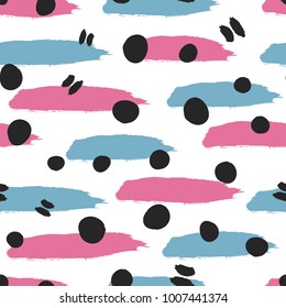 Abstract seamless pattern. Watercolour brush strokes and round spots. Grunge, sketch, watercolor, graffiti, paint. Stylish endless vector illustration.