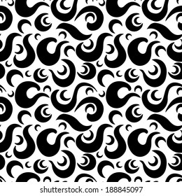Abstract seamless pattern with waves in black and white. Endless print monochrome silhouette texture - vector 