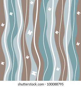 Abstract seamless pattern with waves and butterflies
