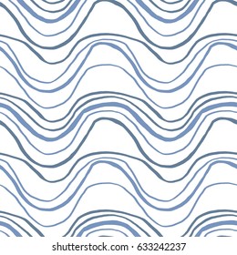Abstract seamless pattern of waves. Design for backdrops with sea, rivers or water texture. Figure for textiles. Hand drawn style.