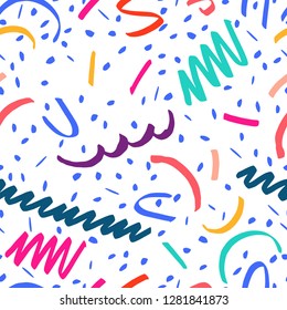 Abstract seamless pattern of waves, dots, arcs, squiggles. Image for a poster or cover. Musical illustration. Figure for textiles. Design for backdrops with sea, rivers or water texture.