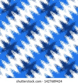 Abstract seamless pattern of waves and spots. Image in grunge style. Optical illusion of space distortion.