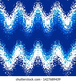 Abstract seamless pattern of waves and spots. Image in grunge style. Optical illusion of space distortion.