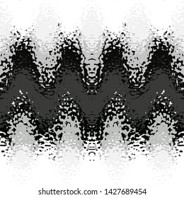 Abstract seamless pattern of waves and spots. Image in grunge style. Optical illusion of space distortion.