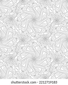 Resumen de un patrón impecable con olas y remolinos. Ilustración vectorial en blanco y negro dibujada a mano.