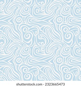 Abstract seamless pattern with waves and swirls - hand drawn vector illustration. Flat color design.
