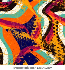 Abstract seamless pattern with wavy elements with grunge background