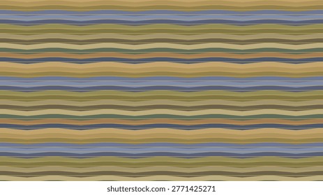 Abstract seamless pattern with wavy horizontal stripes in muted earthy tones of olive green, moss, beige, tan, and dusty blue for modern textile, wallpaper, and digital background design.