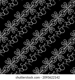 Abstract seamless pattern with wavy line on black. Fashion graphic design. Modern stylish texture. Modern monochrome template for prints, textiles, wrapping, wallpaper, banner. Vector illustration