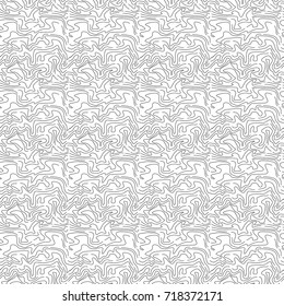 Abstract Seamless Pattern with Wavy Line. Black and White Contour Ornament. Monochrome Graphic Continued Background.