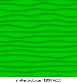 Abstract seamless pattern of wavy lines with shadows in green colors
