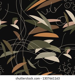 Abstract seamless pattern with wavy lines and elements