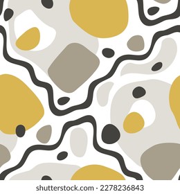 Abstract seamless pattern with wavy lines and abstract organic shapes