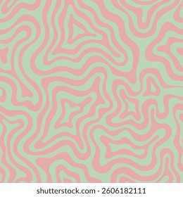 Abstract seamless pattern with wavy lines. Groovy vintage psychedelic vector background. Quirky retro allover print for fabric, clothes, package design