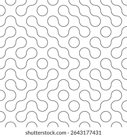 Abstract seamless pattern with wavy lines and circles
