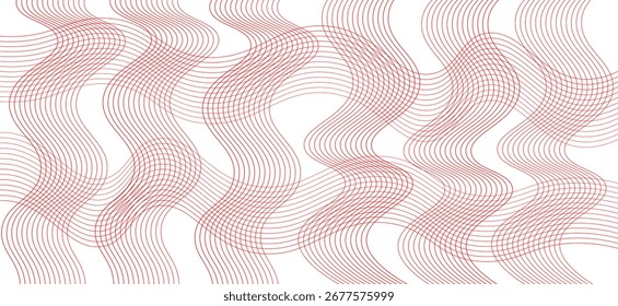 Abstractas patrón sin fisuras con líneas rojas onduladas sobre fondo blanco, diseño de estilo de arte óptico moderno para tela, Fondo de pantalla y decoración digital.

