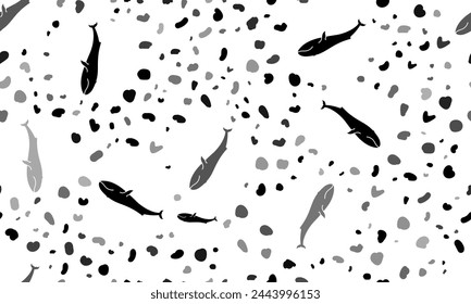 Abstract seamless pattern with whale symbols. Creative leopard backdrop. Vector illustration on white background