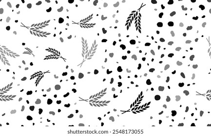 Abstract seamless pattern with wheat symbols. Creative leopard backdrop. Vector illustration on white background