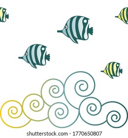 Abstract seamless pattern, white background and colorful waves