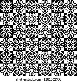 Abstract seamless pattern. White and black floral flower ornament. Vector background.