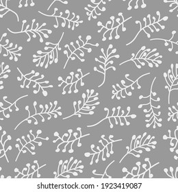 Abstract seamless pattern with white field plants on a gray background. Delicate vector background.
