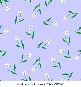 Resumen de un patrón impecable con flores blancas sobre fondo violeta. Impresión de tela o envoltura de regalo. Diseño de vectores.