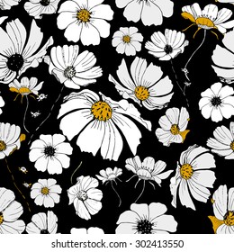 Abstract seamless pattern with white isolated flowers. Vector illustration.