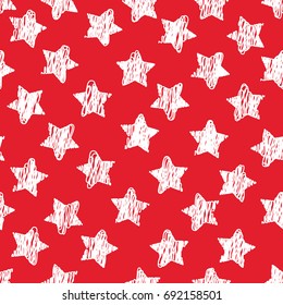 Abstract seamless pattern with white Sketch stars on red. Geometric background for site, blog, fabric. Vector illustration