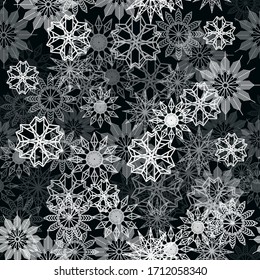 abstract seamless pattern with white snowflakes