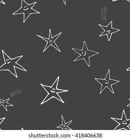 Abstract Seamless pattern with white stars on a black background. Vector illustration
