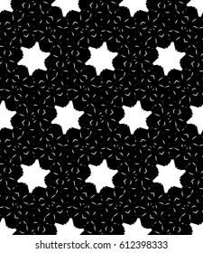 Abstract seamless pattern. White stars on a black background with white stripes.. Vector illustration