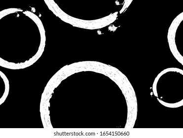 Abstract seamless pattern with white watercolor circles on a black background. Simple print 
with traces of paint cans. EPS10 vector illustration