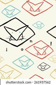 Abstract seamless pattern with wild animals, hand-drawn lion, origami, cartoon style