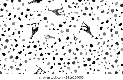Resumen de un patrón sin fisuras con símbolos de jirafas salvajes. Fondo creativo de leopardo. Ilustración del vector sobre fondo blanco
