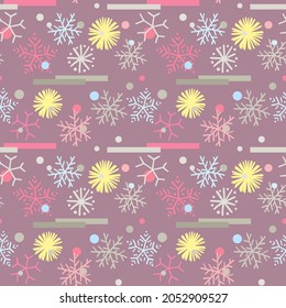 Abstract seamless pattern with winter snowflakes. Colourful snowflakes vector seamless Pattern. Design element.