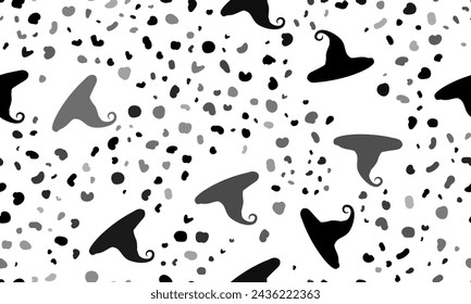 Abstract seamless pattern with witch hat symbols. Creative leopard backdrop. Vector illustration on white background