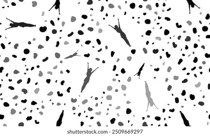 Abstract seamless pattern with woman with hands up symbols. Creative leopard backdrop. Vector illustration on white background