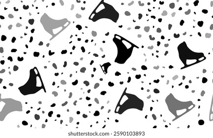 Abstract seamless pattern with womens ice skates. Creative leopard backdrop. Vector illustration on white background